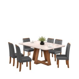 Conjunto Sala de Jantar Mesa Tampo de Vidro com 6 Cadeiras Ayla - 2
