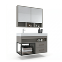 Ver imagem 2 de Conjunto Gabinete para Banheiro Suspenso com Cuba, Nicho e Espelheira em MDF Avant Cimento