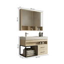 Ver imagem 3 de Conjunto Gabinete para Banheiro Suspenso com Cuba, Nicho e Espelheira em MDF Avant Carvalho