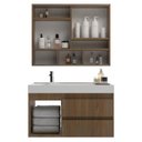 Ver imagem 2 de Conjunto Gabinete para Banheiro com Cuba e Espelheira Suspenso 80cm em MDF Orla Noce/Noce