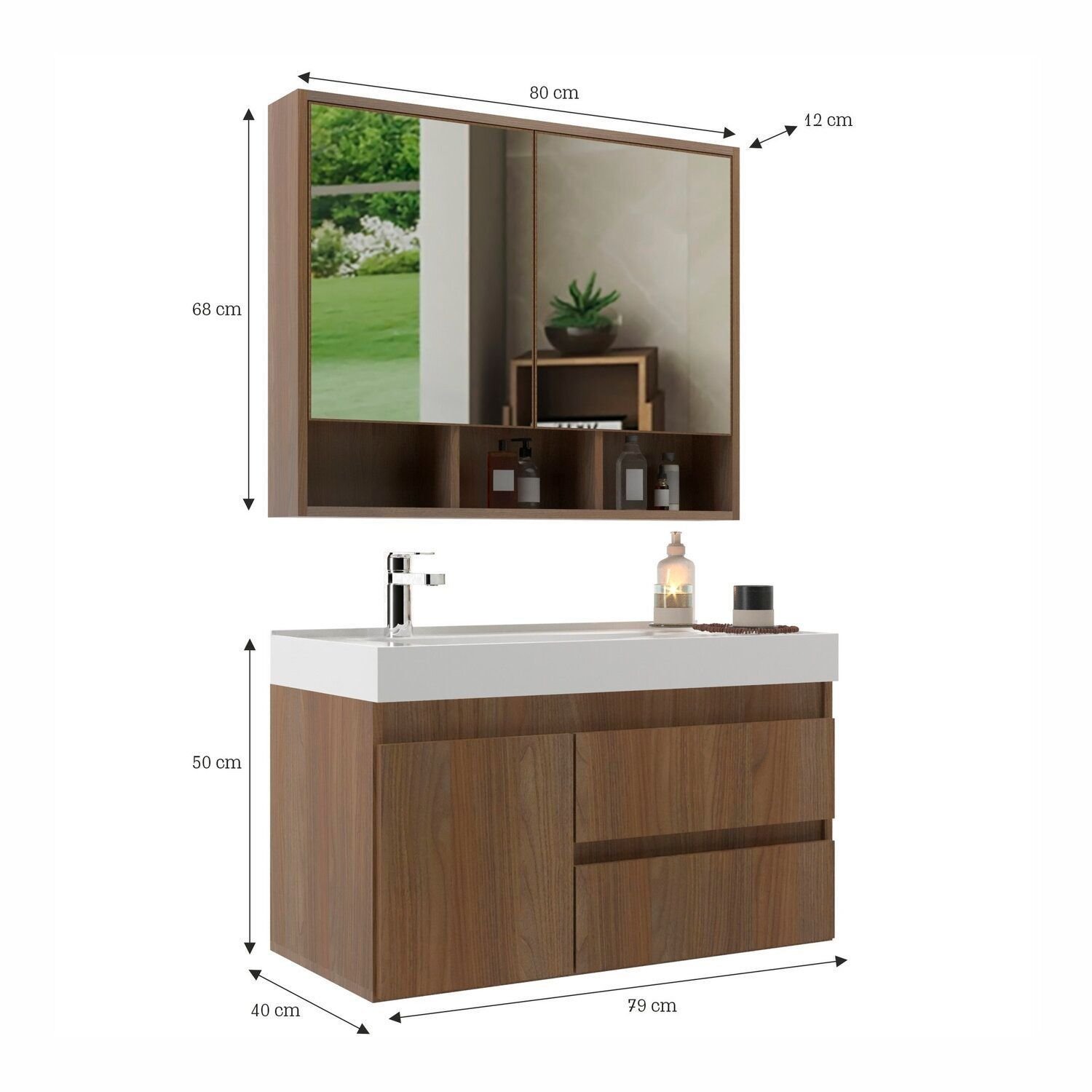 Conjunto Gabinete para Banheiro com Espelheira Orla 80 - 3