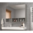 Ver imagem 4 de Conjunto Gabinete para Banheiro com Cuba e Espelheira Suspenso 80cm em MDF Orla Cimento/Cimento
