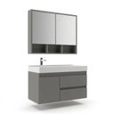Ver imagem 5 de Conjunto Gabinete para Banheiro com Cuba e Espelheira Suspenso 80cm em MDF Orla Cimento/Cimento