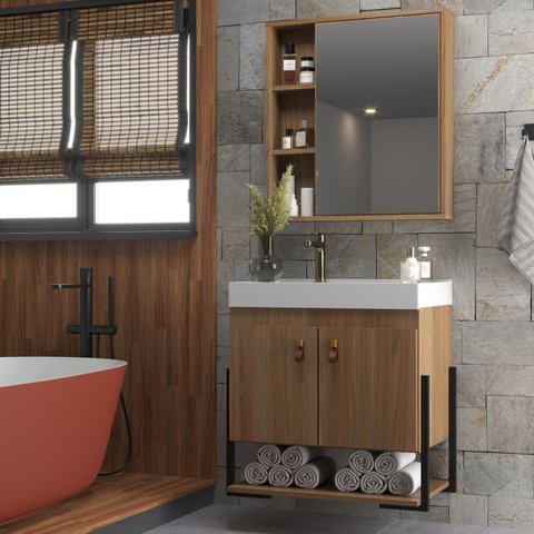 Conjunto Gabinete para Banheiro com Espelheira Maré 60