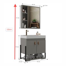 Conjunto Gabinete para Banheiro com Espelheira Maré 60 - 3