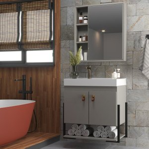 Conjunto Gabinete para Banheiro com Espelheira Maré 60