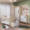 Ver imagem 1 de Conjunto Quarto de Bebê com Berço, Cômoda, Guarda-Roupa, Prateleira e Caixa de Brinquedos Marrom/Carvalho Araguaia/Branco