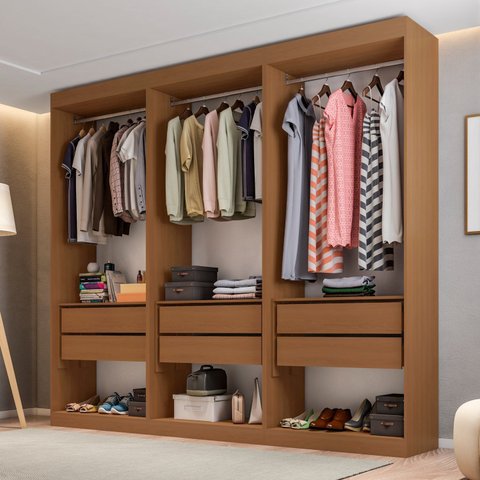Guarda-Roupa Closet 3 Módulos Roupeiro sem Portas 6 Gavetas Versatille Yescasa