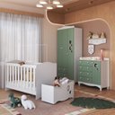 Ver imagem 1 de Conjunto Quarto de Bebê com Berço, Cômoda, Guarda-Roupa, Prateleira e Baú de Brinquedos Branco/Verde
