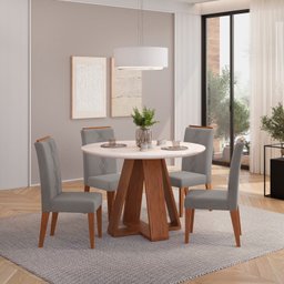 Conjunto Sala de Jantar Mesa Redonda Tampo de Vidro com 4 Cadeiras Kiara - 1