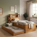 Ver imagem 1 de Bicama Isa Solteiro com Gavetas e Auxiliar com Colchões D23 para Quarto Moderno Infantil - Nature
