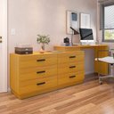 Ver imagem 4 de Escrivaninha Mesa Escritório em L com Cômoda Leonie 6 Gavetas 138cm Yescasa Freijó
