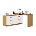 Ver imagem 3 de Escrivaninha Mesa Escritório em L com Cômoda Leonie 6 Gavetas 138 cm Yescasa Freijó e Branco Marrom