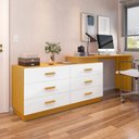 Ver imagem 3 de Escrivaninha Mesa Escritório em L com Cômoda Leonie 6 Gavetas 138cm Yescasa Freijó E Branco