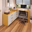 Ver imagem 4 de Escrivaninha Mesa Escritório em L com Cômoda Leonie 6 Gavetas 138cm Yescasa Freijó E Branco