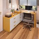 Ver imagem 4 de Escrivaninha Mesa Escritório em L com Cômoda Leonie 6 Gavetas 138cm Yescasa Freijó E Branco