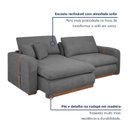 Ver imagem 3 de Sofá Cama Retrátil e Reclinável 3 Lugares Veludo Cinza França 210cm Yescasa