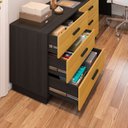 Ver imagem 6 de Escrivaninha Mesa Escritório em L com Cômoda Leonie 6 Gavetas 138cm Yescasa Preto E Amadeirado Freijó