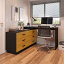 Ver imagem 2 de Escrivaninha Mesa Escritório em L com Cômoda Leonie 6 Gavetas 138cm Yescasa Preto E Amadeirado Freijó