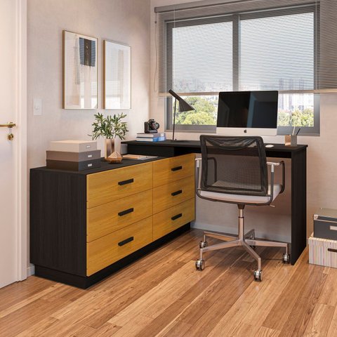 Escrivaninha Mesa Escritório em L com 6 Gavetas Cômoda Leonie Yescasa