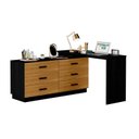 Ver imagem 3 de Escrivaninha Mesa Escritório em L com Cômoda Leonie 6 Gavetas 138 cm Yescasa Preto e Amadeirado Freijó
