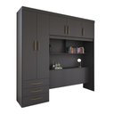 Ver imagem 2 de Guarda Roupa Solteiro com Cabeceira e Baú 5 Portas 3 Gavetas Cancun Grafite