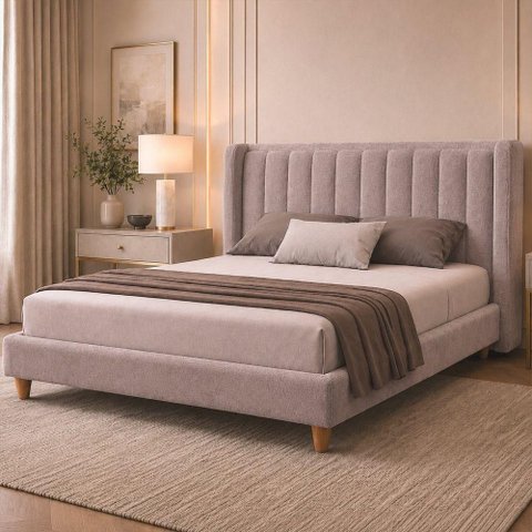 Cama Japonesa Casal Yeon Corea com Cabeceira Veludo Nobre Avelã Madeira Eucalipto Sallar Home 148cm