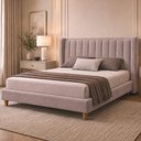 Ver imagem 1 de Cama Japonesa Casal Yeon Corea com Cabeceira Veludo Nobre Avelã Madeira Eucalipto Sallar Home 148cm