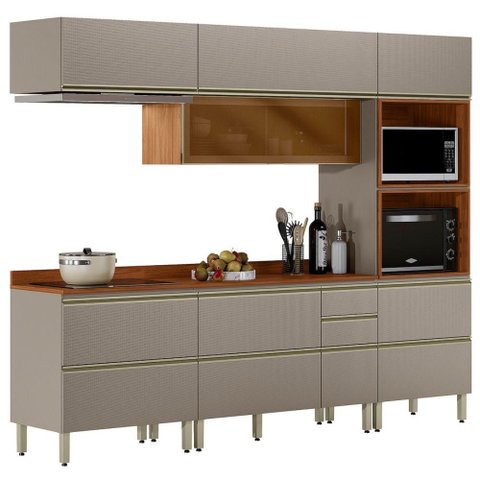 Cozinha Modulada 5 Pecas 270 Cm Vidro Dp2706 Nogueira Nude Prime Demartez