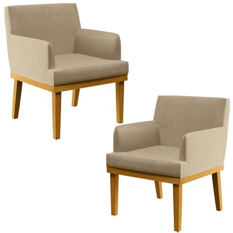 Kit 2 Poltronas Decorativas Para Sala de Estar e Recepção Beatriz W01 Linho Bege Escuro - Lyam