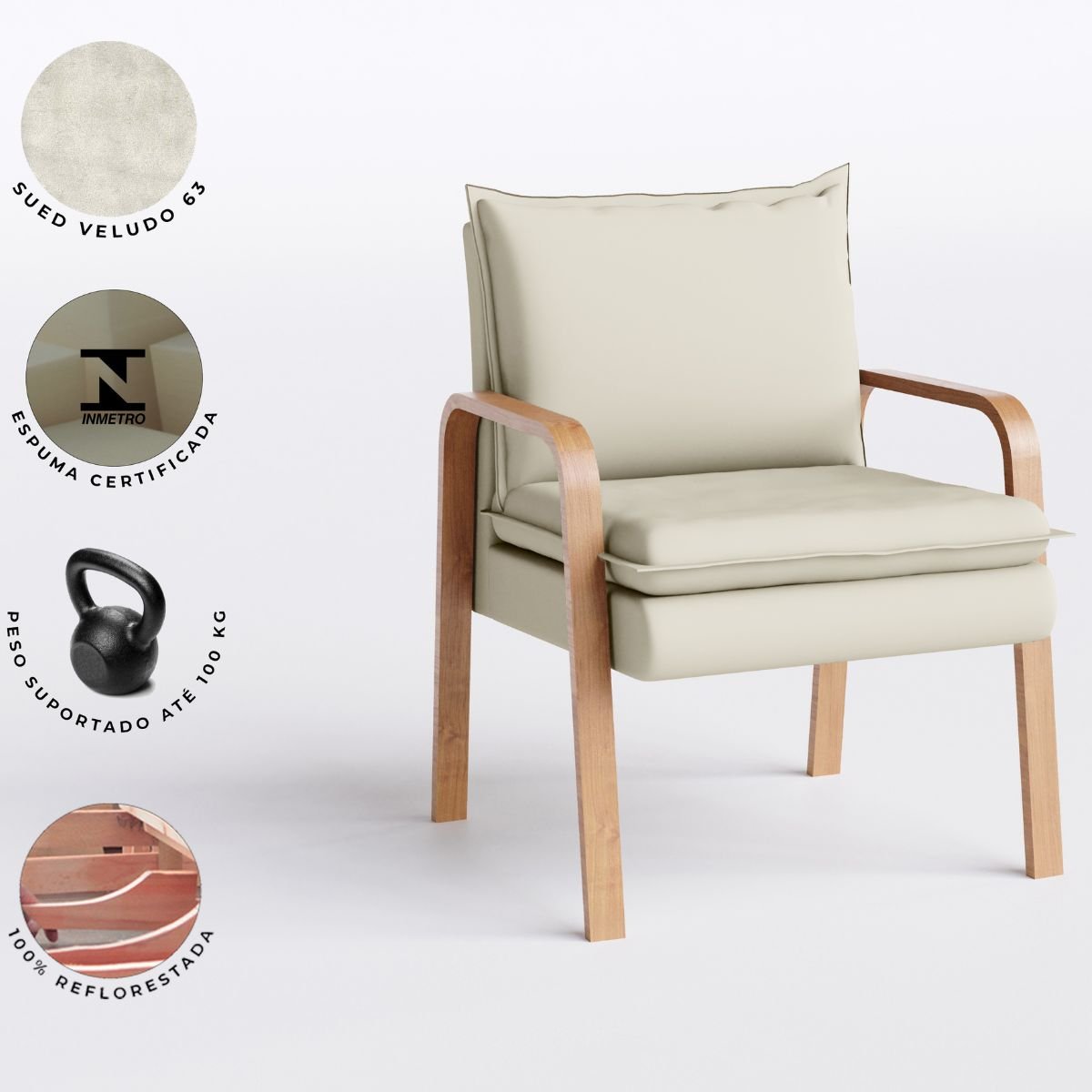 Kit com 2 Poltronas Decorativa - Suede Bege - Bela - Home Mobily - 2