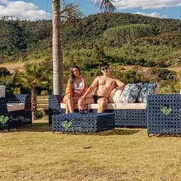 Jogo Conjunto de Sofá 3 Lugares com 2 Poltronas Corda e Alumínio - 5