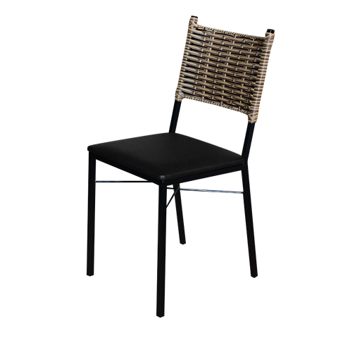 Cadeira Para Cozinha Preta Ratan Cappuccino Assento Estofado - Preto