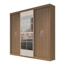 Ver imagem 3 de Guarda Roupa Casal 6 Portas 2 Gavetas Grécia com Espelho Off White/Nogueira