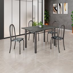 Conjunto de Mesa Tubular 120x75cm Tampo em Ardósia Indiano com 4 Cadeiras Iris - 1