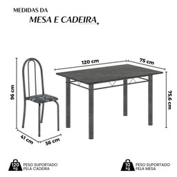 Conjunto de Mesa Tubular 120x75cm Tampo em Ardósia Indiano com 4 Cadeiras Iris - 3