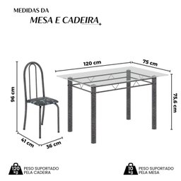 Conjunto de Mesa Tubular 120x75cm Tampo em Vidro com 4 Cadeiras Iris B - 3