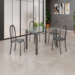 Conjunto de Mesa Tubular 120x75cm Tampo em Vidro com 4 Cadeiras Iris B - 1