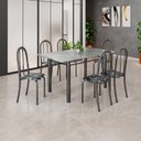 Ver imagem 1 de Conjunto de Mesa Tubular 140x75cm Tampo em Granito Topázio com 6 Cadeiras Iris B Prata/Preto Floral/Mart