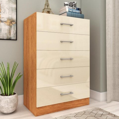 Cômoda para Quarto 5 Gavetas Aruba Cinamomo/Off White - Fellicci