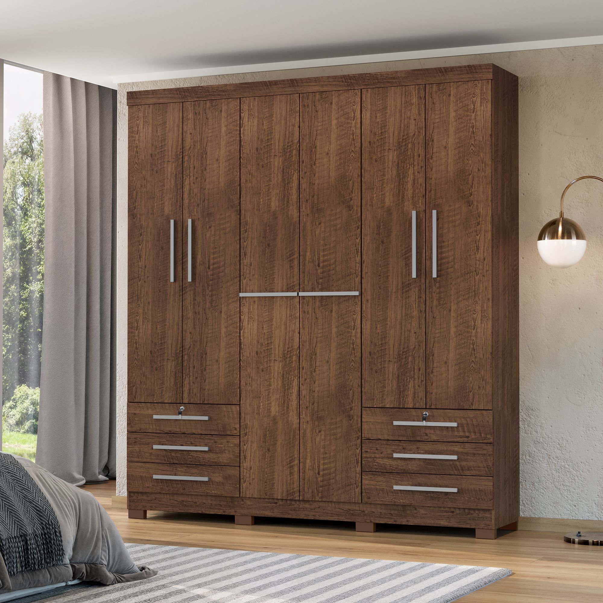 Guarda-Roupa Casal 6 Portas 6 Gavetas Chave e Pés Floripa