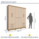 Ver imagem 3 de Guarda-Roupa Casal 6 Portas 6 Gavetas Chave e Pés Floripa Bege/Carvalho Americano/Off White