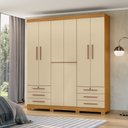 Ver imagem 1 de Guarda-Roupa Casal 6 Portas 6 Gavetas Chave e Pés Floripa Bege/Carvalho Americano/Off White