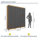 Ver imagem 3 de Guarda-Roupa Casal 6 Portas 6 Gavetas Chave e Pés Floripa Cinza/Carvalho Americano/Grafite