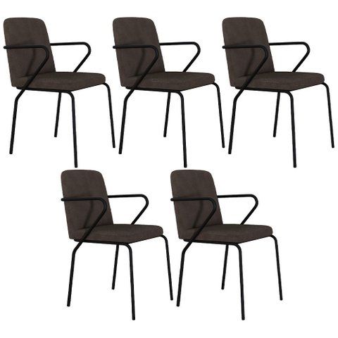 Kit 05 Cadeiras Estofada para Sala de Jantar com Braço Loft Preto C01 Bouclê Marrom - Lyam Decor