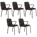 Ver imagem 1 de Kit 05 Cadeiras Estofada para Sala de Jantar com Braço Loft Preto C01 Bouclê Marrom - Lyam Decor
