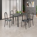 Ver imagem 1 de Conjunto de Mesa Tubular 140x75cm Tampo em Ardósia Indiano com 6 Cadeiras Iris B Prata/Preto/Mart