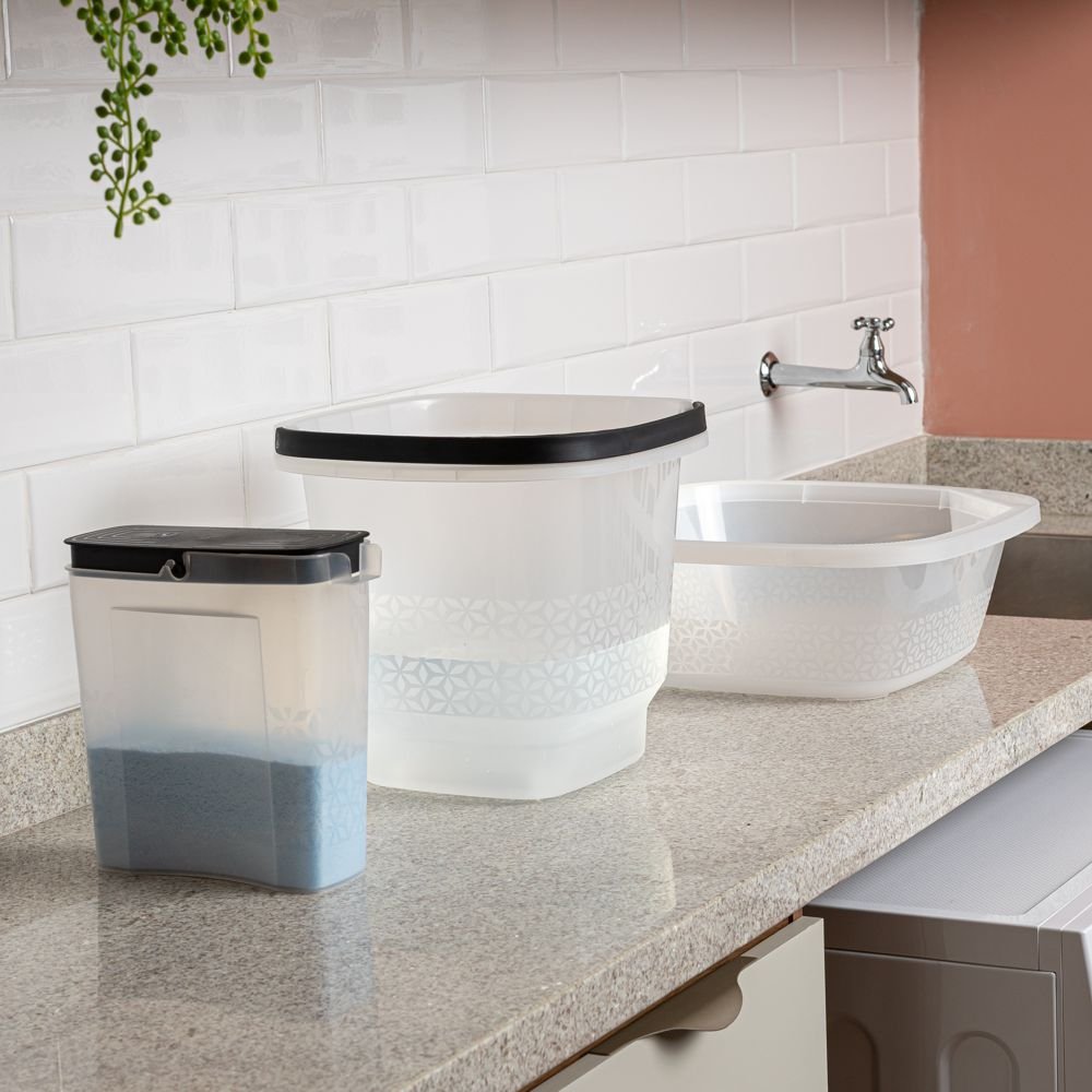 Kit Lavanderia com Balde 8,5l + Bacia 8,5l + Porta Sabão em Pó UZ-K020 UZ Utilidades - Transparente - 1