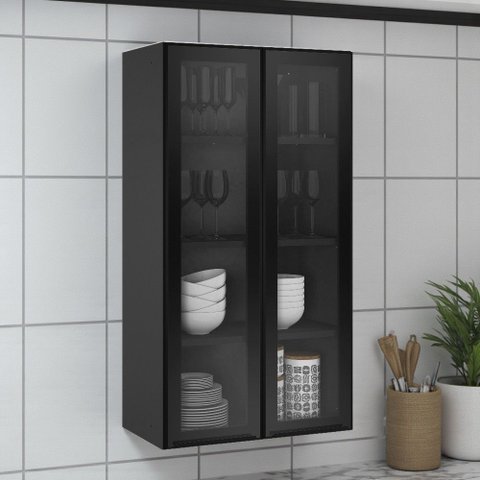 Armário Cristaleira em Aço 2 Portas de Vidro 65cm Dobradiças Slow Motion Exclusive Itatiaia 