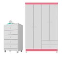 Ver imagem 1 de Guarda Roupa Infantil 4 Portas com Cômoda 5 Gavetas Branco Rosa